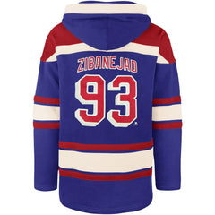NHL Mika Zibanejad New York Rangers '47 Player Name & Number Lacer Pullover Hoodie - Blue