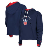 USWNT 5th & Ocean by New Era Women's Athleisure Cropped Fleece Pullover Hoodie Navy shop