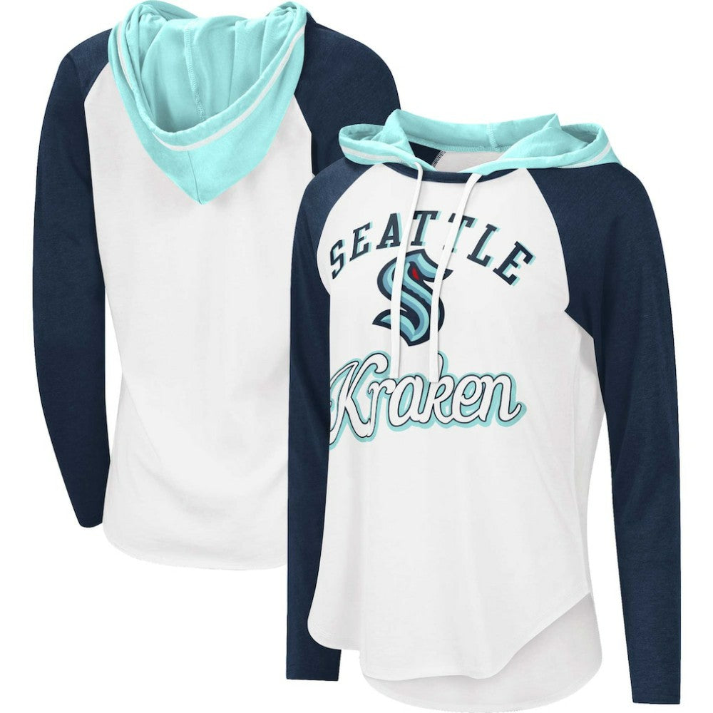 NHL Seattle Kraken G-III 4Her by Carl Banks Women's MVP Raglan Lightweight Hooded T-Shirt - White/Navy