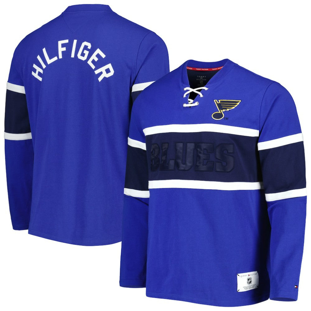 NHL St. Louis Blues Tommy Hilfiger Walter Lace-Up Long Sleeve Top - Blue