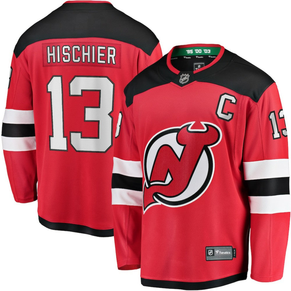 NHL Nico Hischier New Jersey Devils Fanatics Captain Patch Home Breakaway Jersey - Red