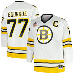 NHL Ray Bourque Boston Bruins Mitchell & Ness Big & Tall Captain Patch Blue Line Player Jersey - White