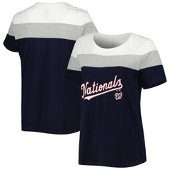 Washington Nationals Women's Plus Size Colorblock T-Shirt - Navy/Heather Gray T-shirts