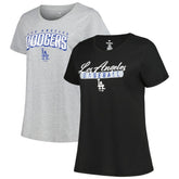 Los Angeles Dodgers Profile Women's Plus Size T-Shirt Combo Pack - Black/Heather Gray T-shirts