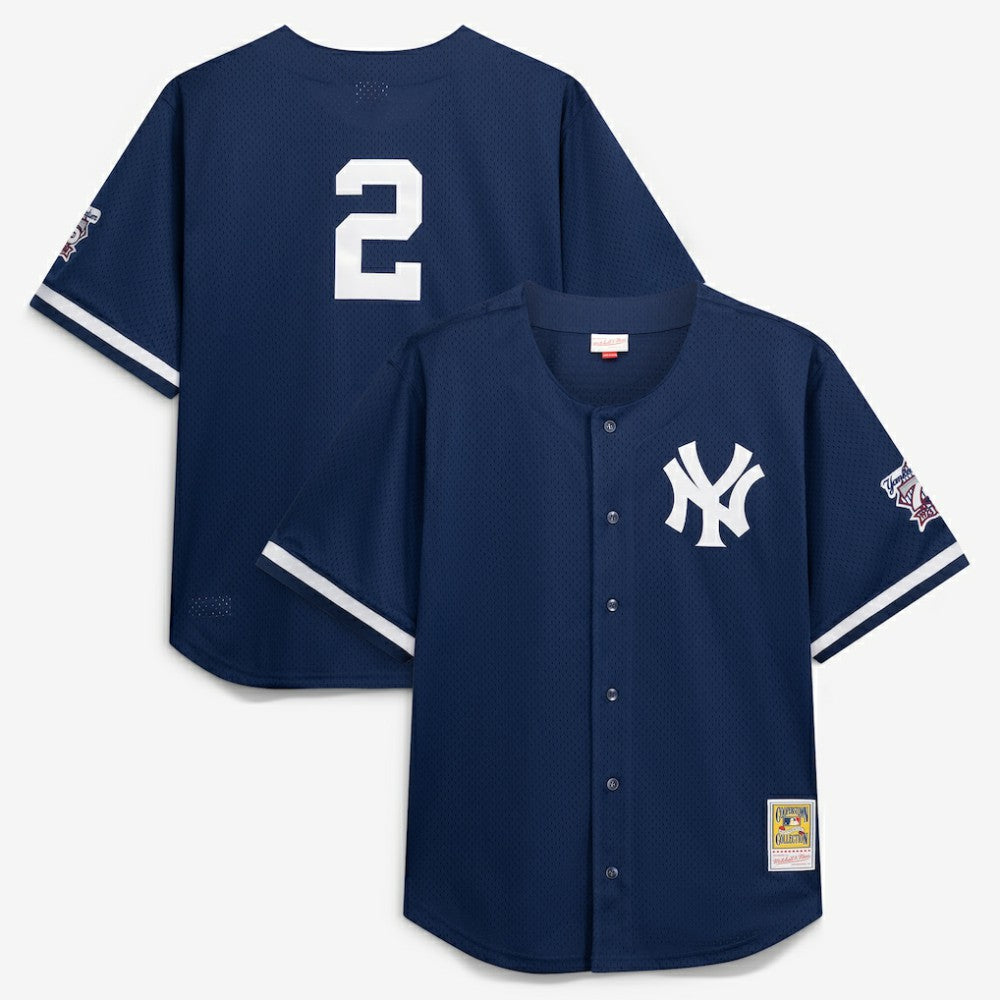 MLB Derek Jeter New York Yankees Mitchell & Ness Cooperstown Collection Mesh Batting Practice Button-Up Jersey - Navy