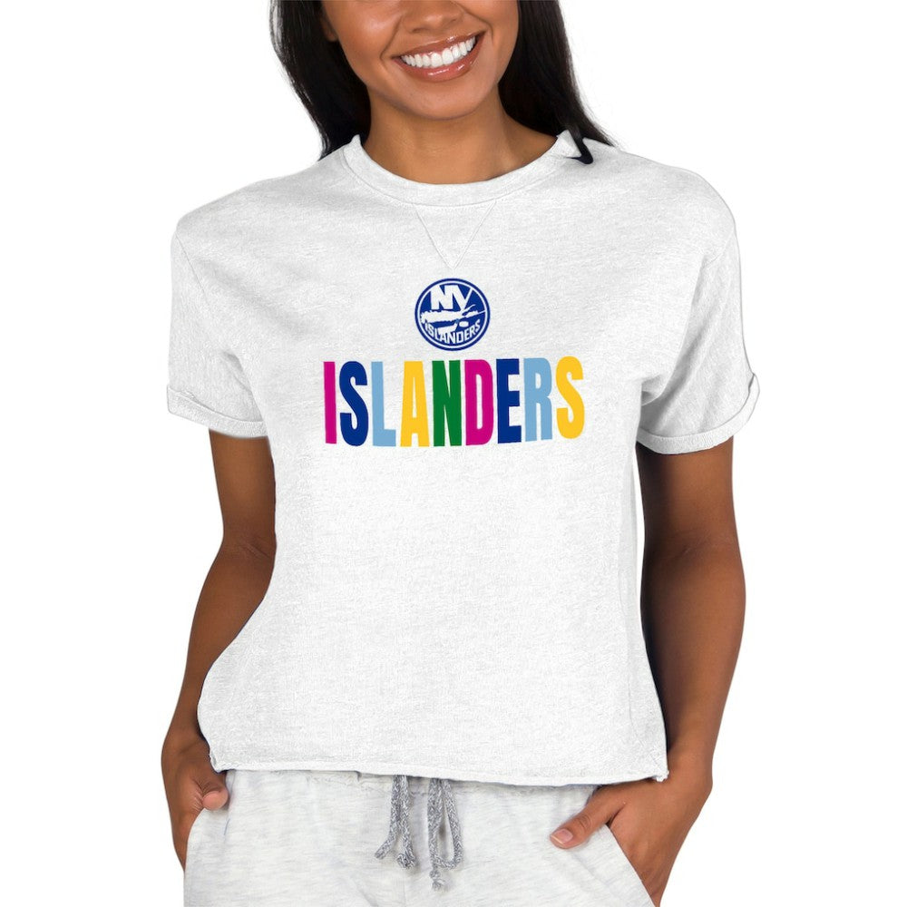 NHL New York Islanders Concepts Sport Women's Tri-Blend Mainstream Terry Short Sleeve Sweatshirt Top - Oatmeal