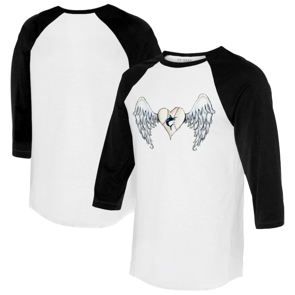 Miami Marlins Tiny Turnip Women's Angel Wings 3/4-Sleeve Raglan T-Shirt - White/Black T-shirts