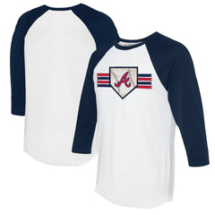 Atlanta Braves Tiny Turnip Women's Base Stripe 3/4-Sleeve Raglan T-Shirt - White/Navy T-shirts