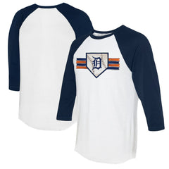 Detroit Tigers Tiny Turnip Women's Base Stripe 3/4-Sleeve Raglan T-Shirt - White/Navy T-shirts