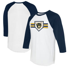 Milwaukee Brewers Tiny Turnip Women's Base Stripe 3/4-Sleeve Raglan T-Shirt - White/Navy T-shirts