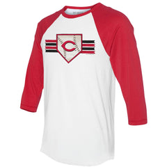 Cincinnati Reds Tiny Turnip Women's Base Stripe 3/4-Sleeve Raglan T-Shirt - White/Red T-shirts