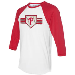 Philadelphia Phillies Tiny Turnip Women's Base Stripe 3/4-Sleeve Raglan T-Shirt - White/Red T-shirts