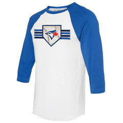 Toronto Blue Jays Tiny Turnip Women's Base Stripe 3/4-Sleeve Raglan T-Shirt - White/Royal T-shirts