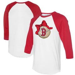 Boston Red Sox Tiny Turnip Women's Baseball Bow 3/4-Sleeve Raglan T-Shirt - White/Red T-shirts