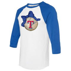 Texas Rangers Tiny Turnip Women's Baseball Bow 3/4-Sleeve Raglan T-Shirt - White/Royal T-shirts