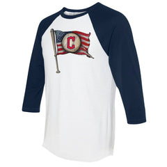 Cleveland Guardians Tiny Turnip Women's Baseball Flag 3/4-Sleeve Raglan T-Shirt - White/Navy T-shirts