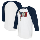 Seattle Mariners Tiny Turnip Women's Baseball Flag 3/4-Sleeve Raglan T-Shirt - White/Navy T-shirts