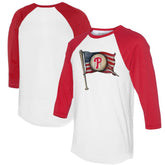 Philadelphia Phillies Tiny Turnip Women's Baseball Flag 3/4-Sleeve Raglan T-Shirt - White/Red T-shirts