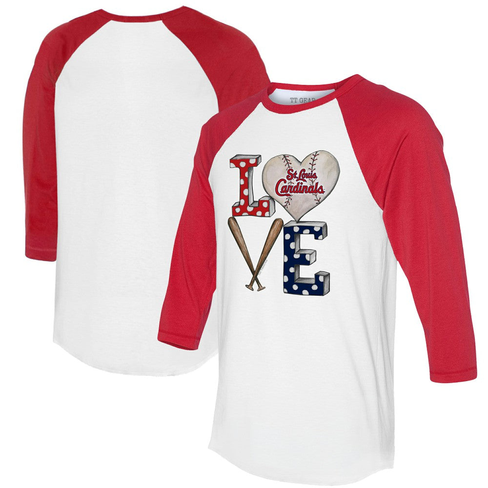 St. Louis Cardinals Tiny Turnip Women's Baseball Love Raglan 3/4-Sleeve T-Shirt - White/Red T-shirts
