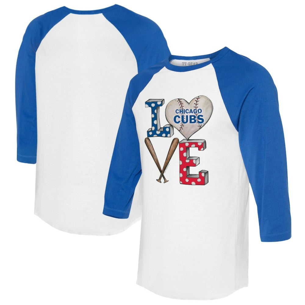 Chicago Cubs Tiny Turnip Women's Baseball Love Raglan 3/4-Sleeve T-Shirt - White/Royal T-shirts