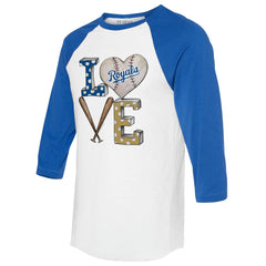Kansas City Royals Tiny Turnip Women's Baseball Love Raglan 3/4-Sleeve T-Shirt - White/Royal T-shirts