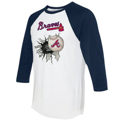 Atlanta Braves Tiny Turnip Women's Baseball Tear 3/4-Sleeve Raglan T-Shirt - White/Navy T-shirts