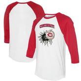 Cincinnati Reds Tiny Turnip Women's Baseball Tear 3/4-Sleeve Raglan T-Shirt - White/Red T-shirts