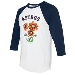 Houston Astros Tiny Turnip Women's Blooming Baseballs 3/4-Sleeve Raglan T-Shirt - White/Navy T-shirts