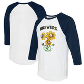 Milwaukee Brewers Tiny Turnip Women's Blooming Baseballs 3/4-Sleeve Raglan T-Shirt - White/Navy T-shirts