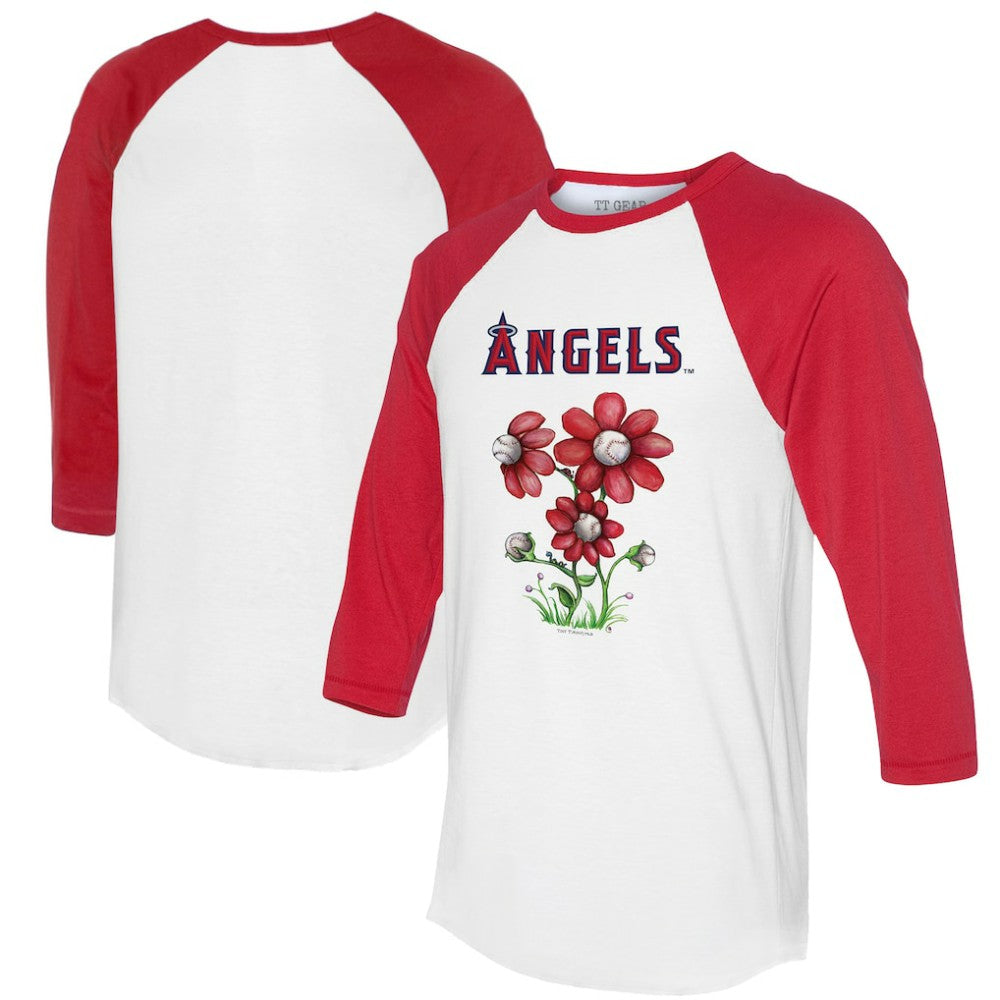Los Angeles Angels Tiny Turnip Women's Blooming Baseballs 3/4-Sleeve Raglan T-Shirt - White/Red T-shirts