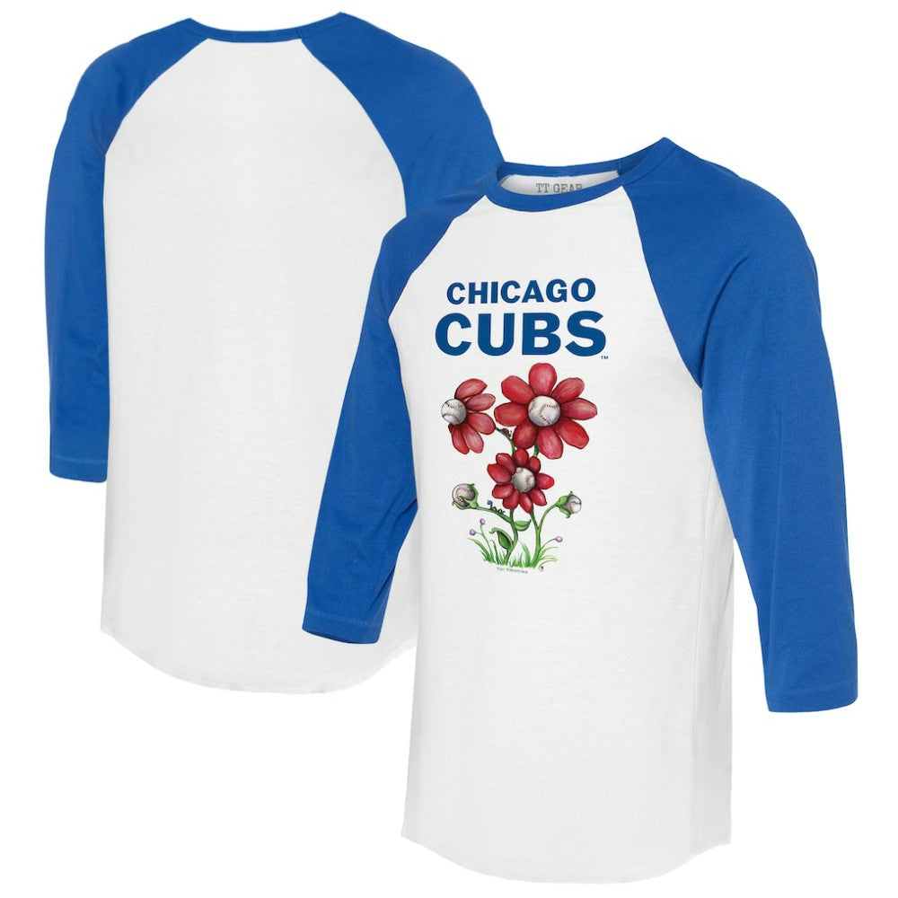 Chicago Cubs Tiny Turnip Women's Blooming Baseballs 3/4-Sleeve Raglan T-Shirt - White/Royal T-shirts