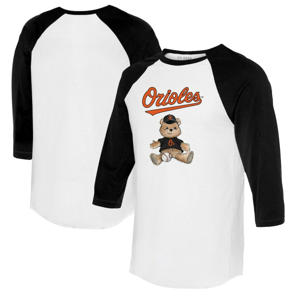 Baltimore Orioles Tiny Turnip Women's Teddy Boy 3/4-Sleeve Raglan T-Shirt - White/Black T-shirts