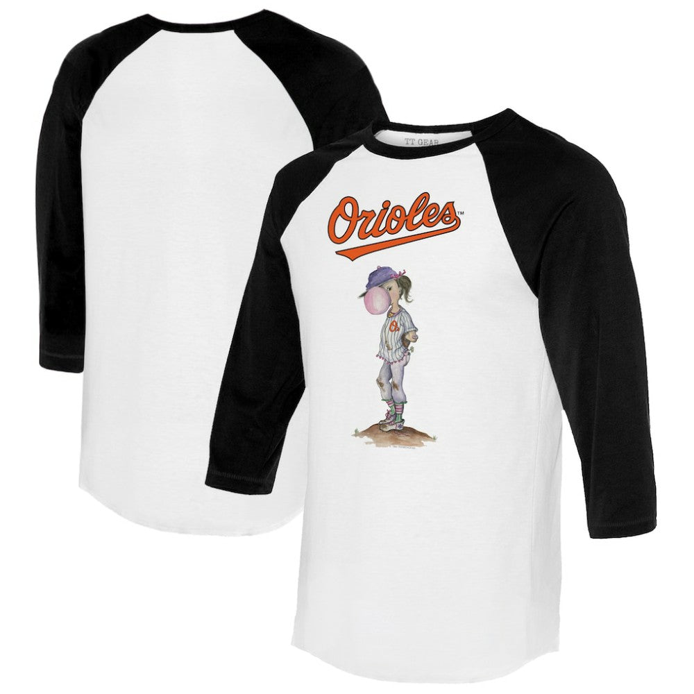 Baltimore Orioles Tiny Turnip Women's Bubbles 3/4-Sleeve Raglan T-Shirt - White/Black T-shirts