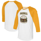 San Diego Padres Tiny Turnip Women's Burger 3/4-Sleeve Raglan T-Shirt - White/Gold T-shirts