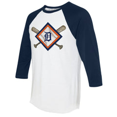 Detroit Tigers Tiny Turnip Women's Diamond Cross Bats 3/4-Sleeve Raglan T-Shirt - White/Navy T-shirts