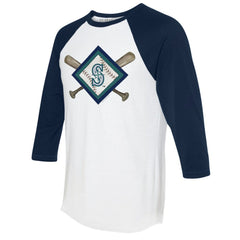 Seattle Mariners Tiny Turnip Women's Diamond Cross Bats 3/4-Sleeve Raglan T-Shirt - White/Navy T-shirts