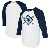 Tampa Bay Rays Tiny Turnip Women's Diamond Cross Bats 3/4-Sleeve Raglan T-Shirt - White/Navy T-shirts