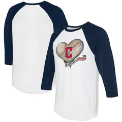 Cleveland Guardians Tiny Turnip Women's Heart Banner 3/4-Sleeve Raglan T-Shirt - White/Navy T-shirts