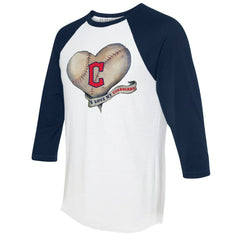 Cleveland Guardians Tiny Turnip Women's Heart Banner 3/4-Sleeve Raglan T-Shirt - White/Navy T-shirts