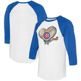 Chicago Cubs Tiny Turnip Women's Heart Banner 3/4-Sleeve Raglan T-Shirt - White/Royal T-shirts