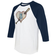 Seattle Mariners Tiny Turnip Women's Heart Bat 3/4-Sleeve Raglan T-Shirt - White/Navy T-shirts