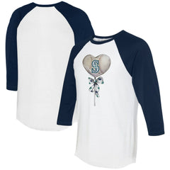 Seattle Mariners Tiny Turnip Women's Heart Lolly 3/4-Sleeve Raglan T-Shirt - White/Navy T-shirts