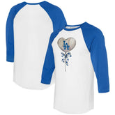 Los Angeles Dodgers Tiny Turnip Women's Heart Lolly 3/4-Sleeve Raglan T-Shirt - White/Royal T-shirts