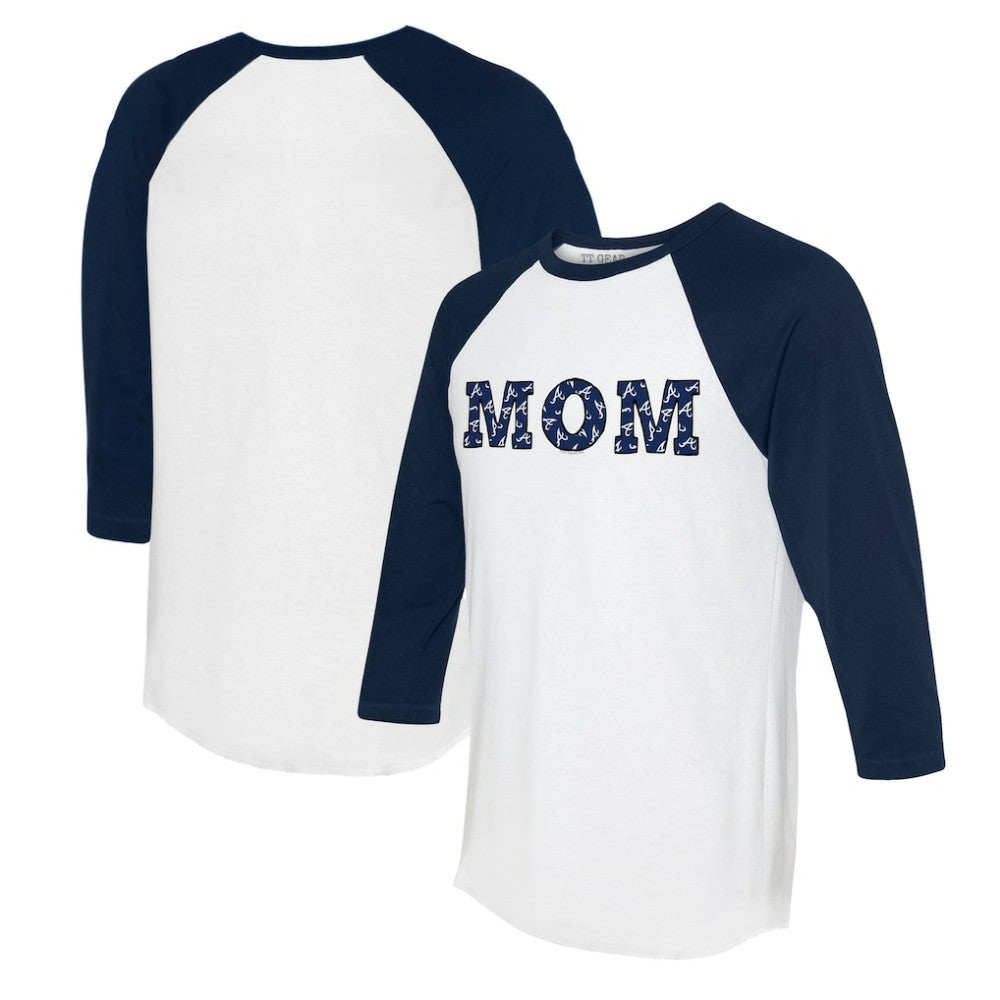 Atlanta Braves Tiny Turnip Women's Logo Mom 3/4-Sleeve Raglan T-Shirt - White/Navy T-shirts