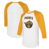 San Diego Padres Tiny Turnip Women's Nacho Helmet 3/4-Sleeve Raglan T-Shirt - White/Gold T-shirts