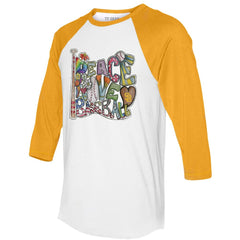 San Diego Padres Tiny Turnip Women's Peace Love Baseball 3/4-Sleeve Raglan T-Shirt - White/Gold T-shirts