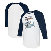 Detroit Tigers Tiny Turnip Women's Shark 3/4-Sleeve Raglan T-Shirt - White/Navy T-shirts