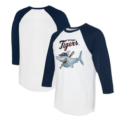 Detroit Tigers Tiny Turnip Women's Shark 3/4-Sleeve Raglan T-Shirt - White/Navy T-shirts