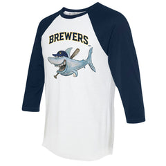 Milwaukee Brewers Tiny Turnip Women's Shark 3/4-Sleeve Raglan T-Shirt - White/Navy T-shirts