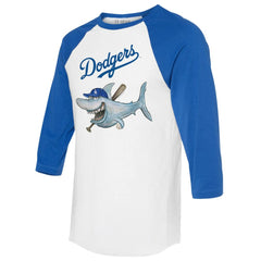 Los Angeles Dodgers Tiny Turnip Women's Shark 3/4-Sleeve Raglan T-Shirt - White/Royal T-shirts
